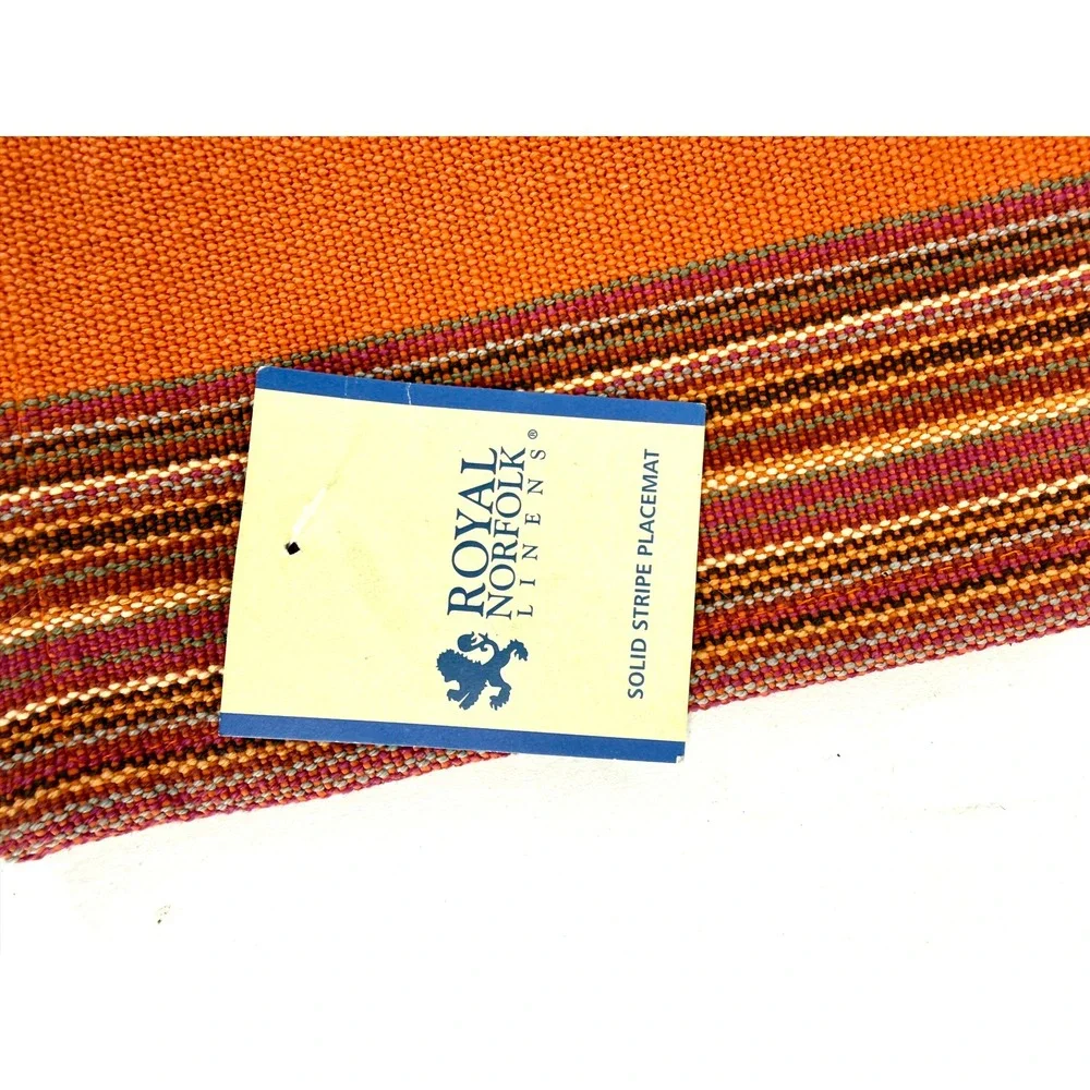 Royal Norfolk Linens Placemat‎ Solid Stripe Orange Woven Cotton New lot of 4
